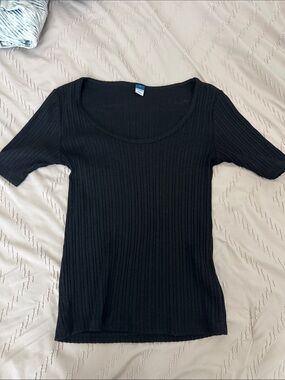 Old Navy Black Ribbed Short Sleeve Scoop Neck Top